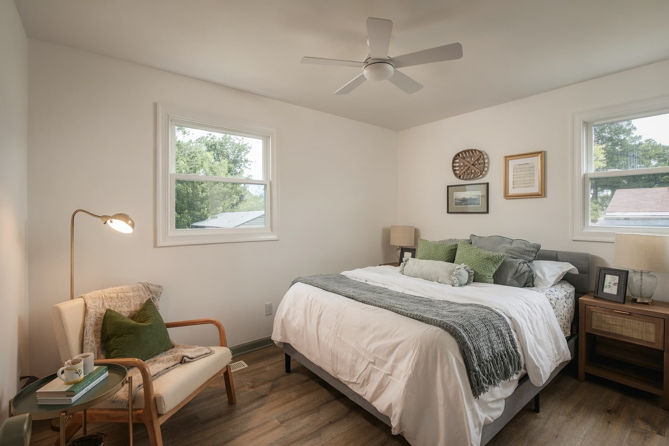 Bright bedroom with new flooring