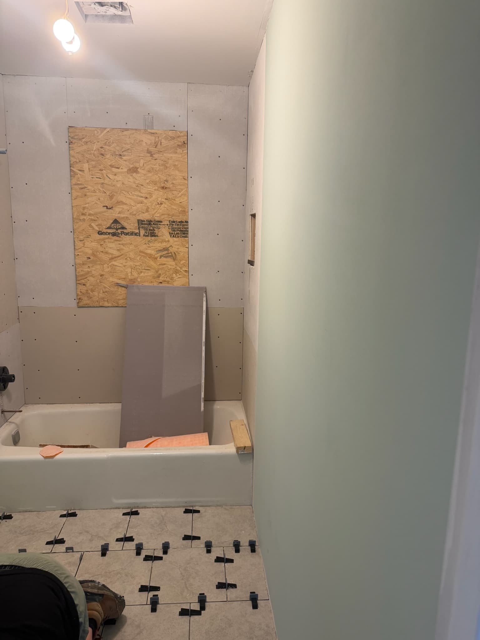 Laying tile in the bathroom